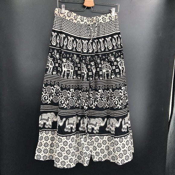 Labwanti wide leg boho festival indian goucho pant hippy black white elephant OS - Picture 1 of 9